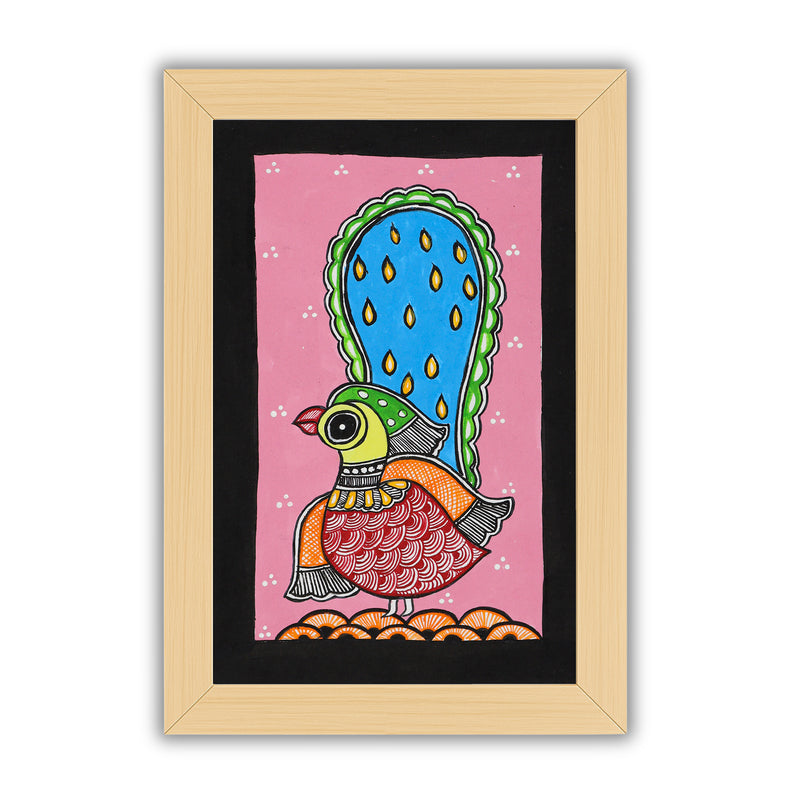 handmade madhubani painting painting peacock-in vibrant traditional folk art style