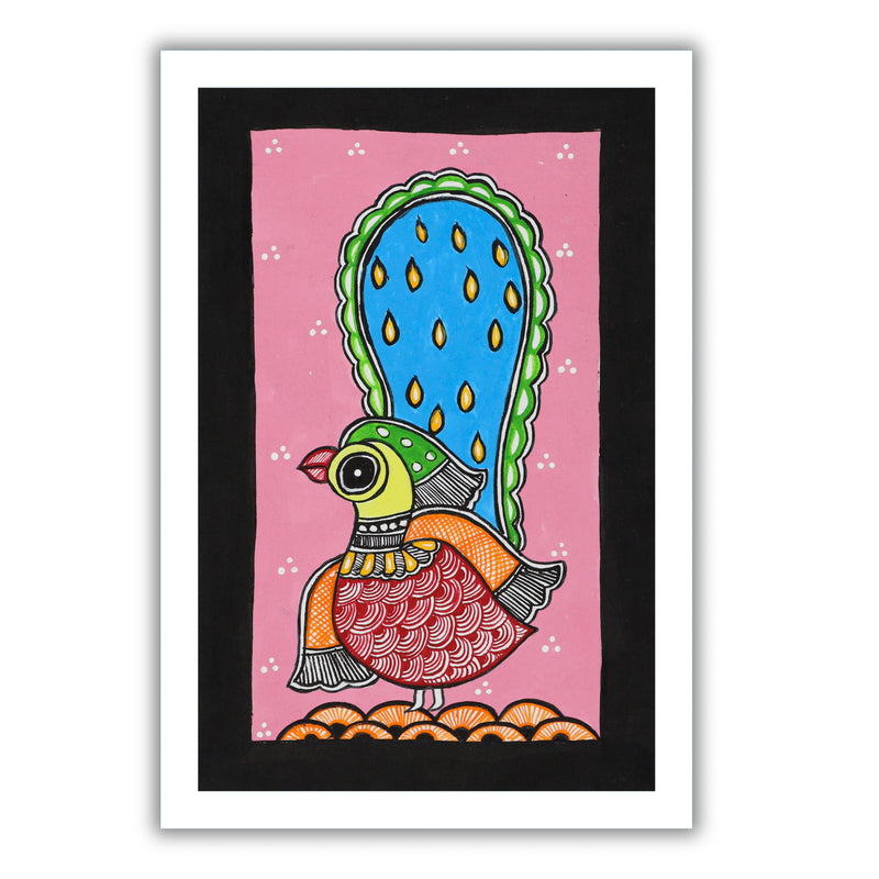 handmade madhubani painting painting peacock-in vibrant traditional folk art style