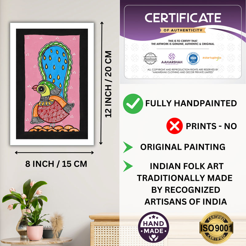 handmade iso certified-peacock madhubani painting