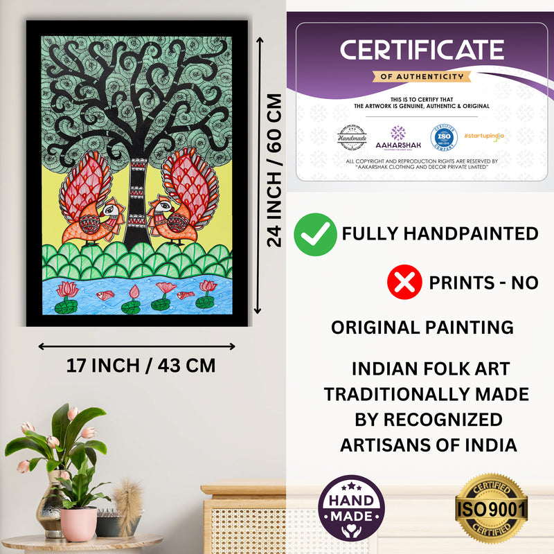 Handmade Peacock Tree of life Madhubani Painting Wall Decor 17x24