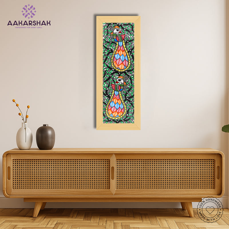 Framed artwork with tree of life design -handmade madhubani painting for home decor