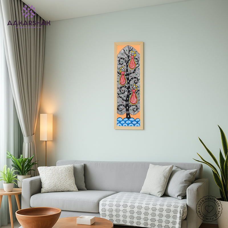 vibrant handmade peacock tree of life painting-depicting indian folk traditions