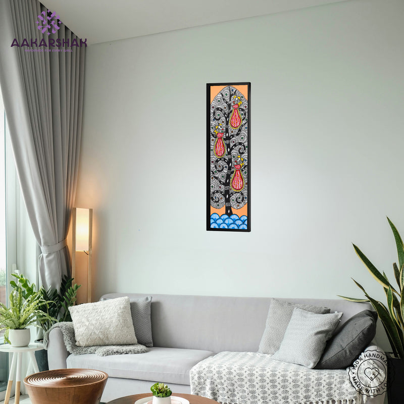 vibrant handmade peacock tree of life painting-depicting indian folk traditions