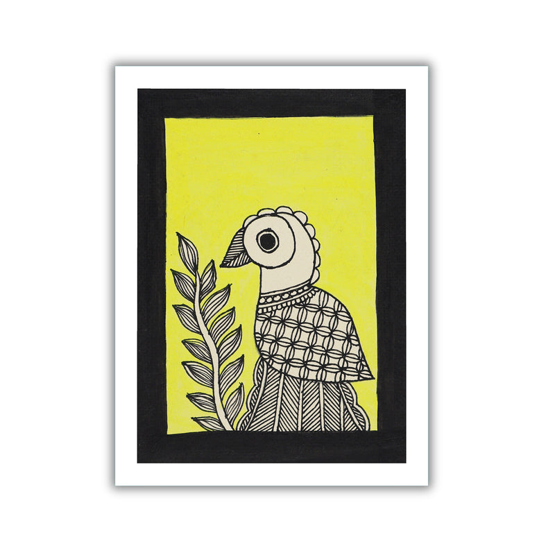 handmade madhubani painting peacock-in vibrant traditional folk art style