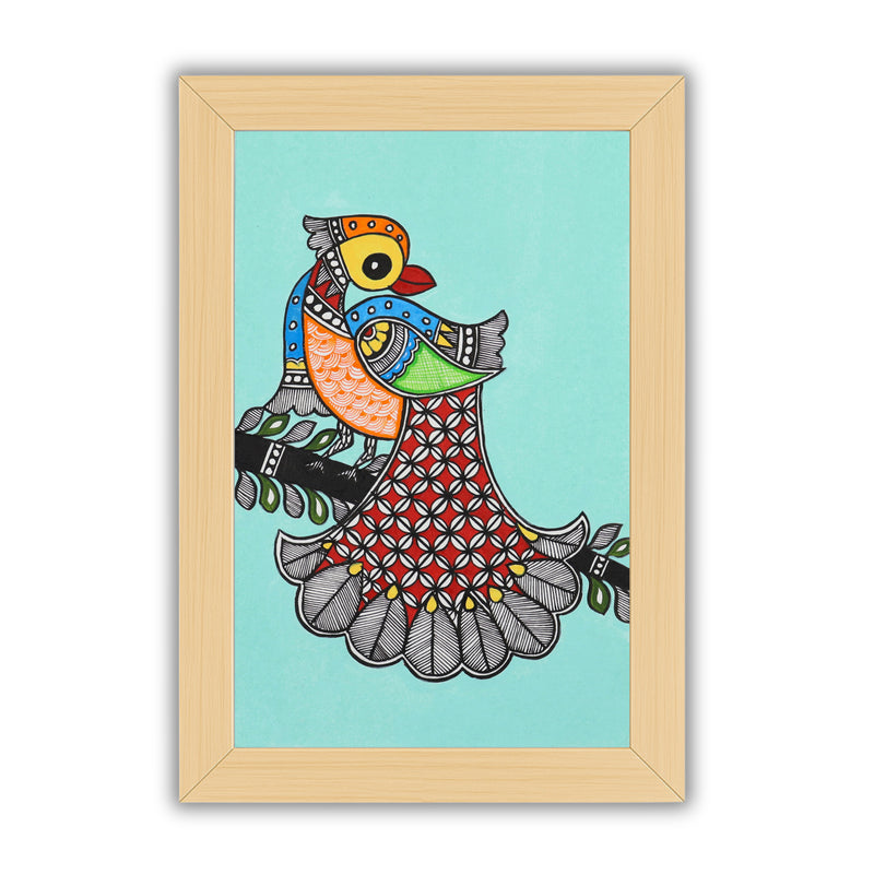handmade madhubani painting painting peacock-in vibrant traditional folk art style