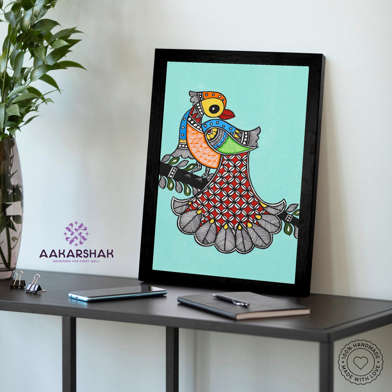 vibrant handmade peacock painting-depicting indian folk traditions