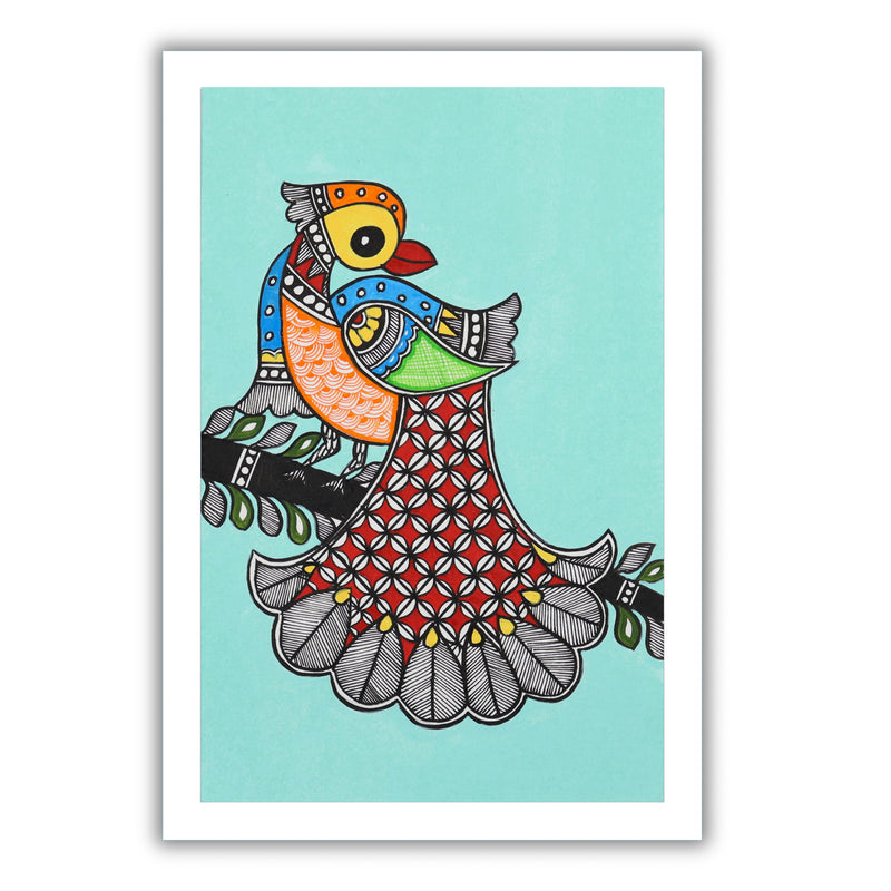 handmade madhubani painting painting peacock-in vibrant traditional folk art style