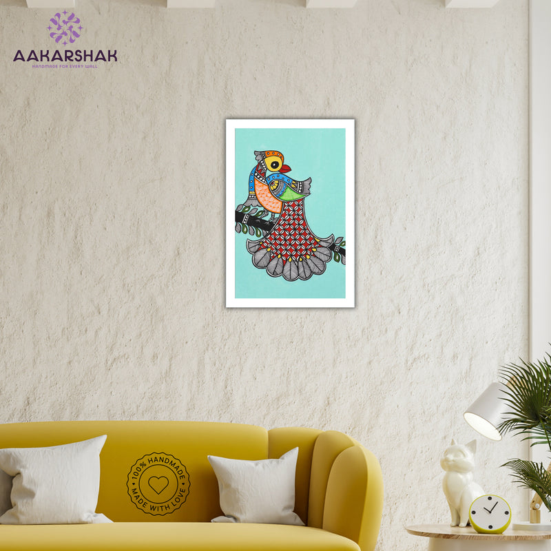 vibrant handmade peacock painting-depicting indian folk traditions