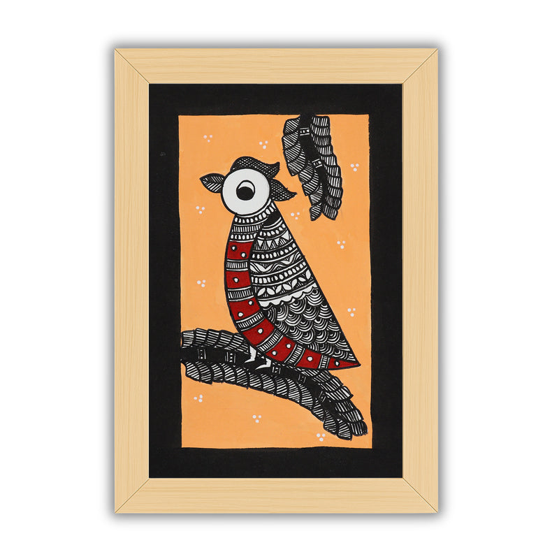 handmade madhubani painting painting peacock-in vibrant traditional folk art style