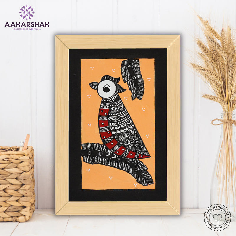 handmade madhubani painting peacock painting-with tabletop stand for home decor