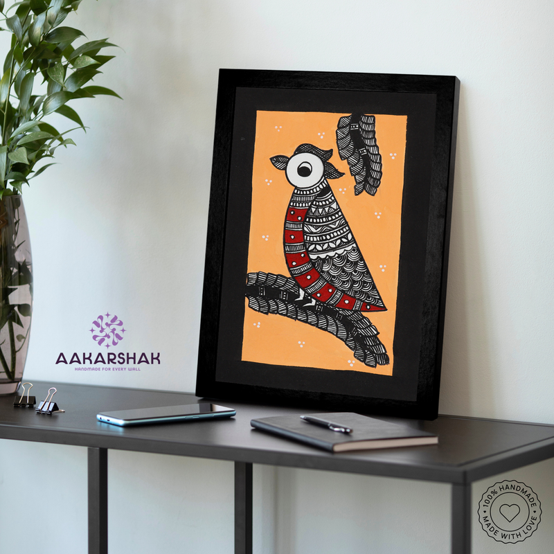 vibrant handmade peacock painting-depicting indian folk traditions