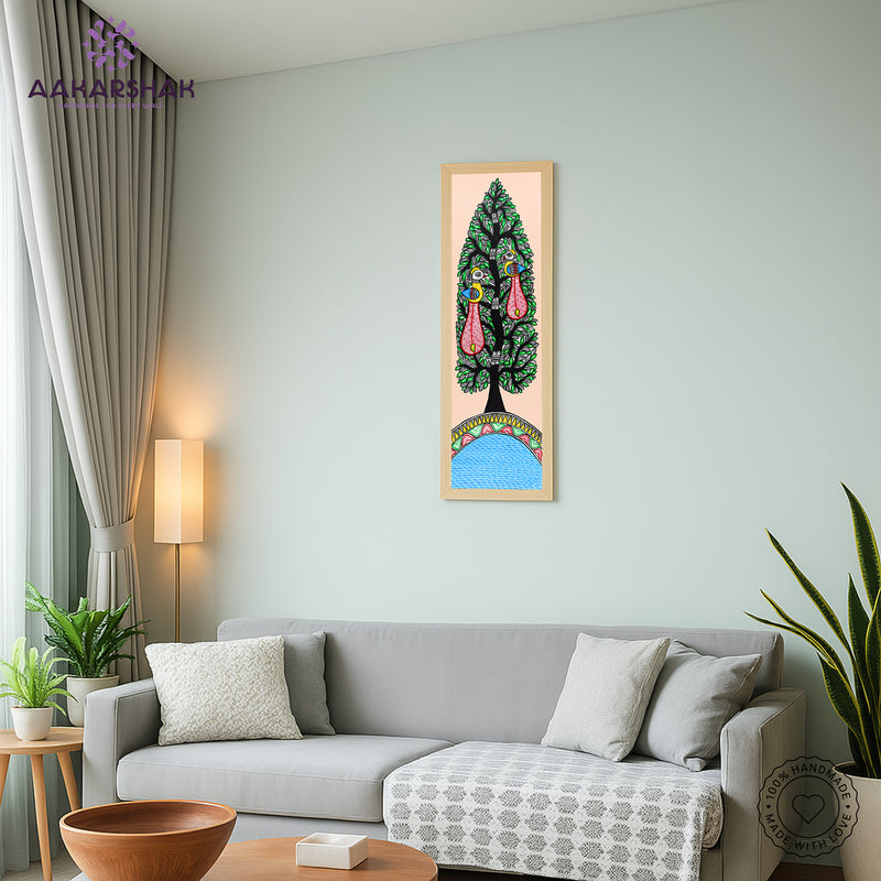 vibrant handmade peacock tree of life painting-depicting indian folk traditions