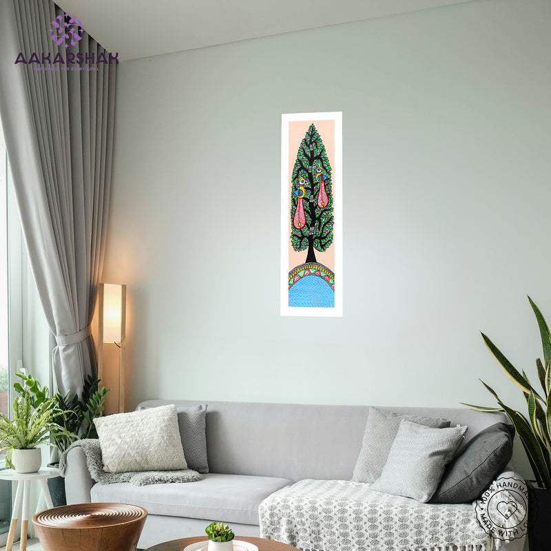vibrant handmade peacock tree of life painting-depicting indian folk traditions