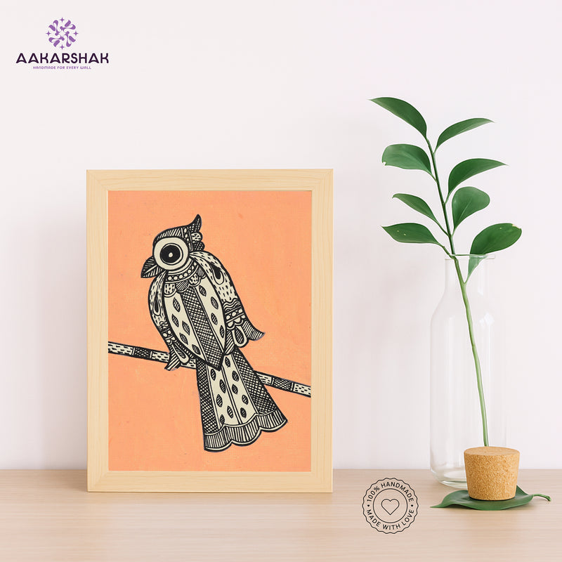 Handmade Madhubani peacock painting-with tabletop stand for home decor