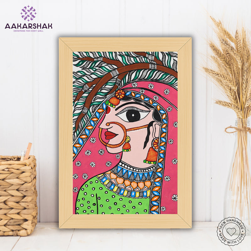 handmade madhubani painting radha painting-with tabletop stand for home decor