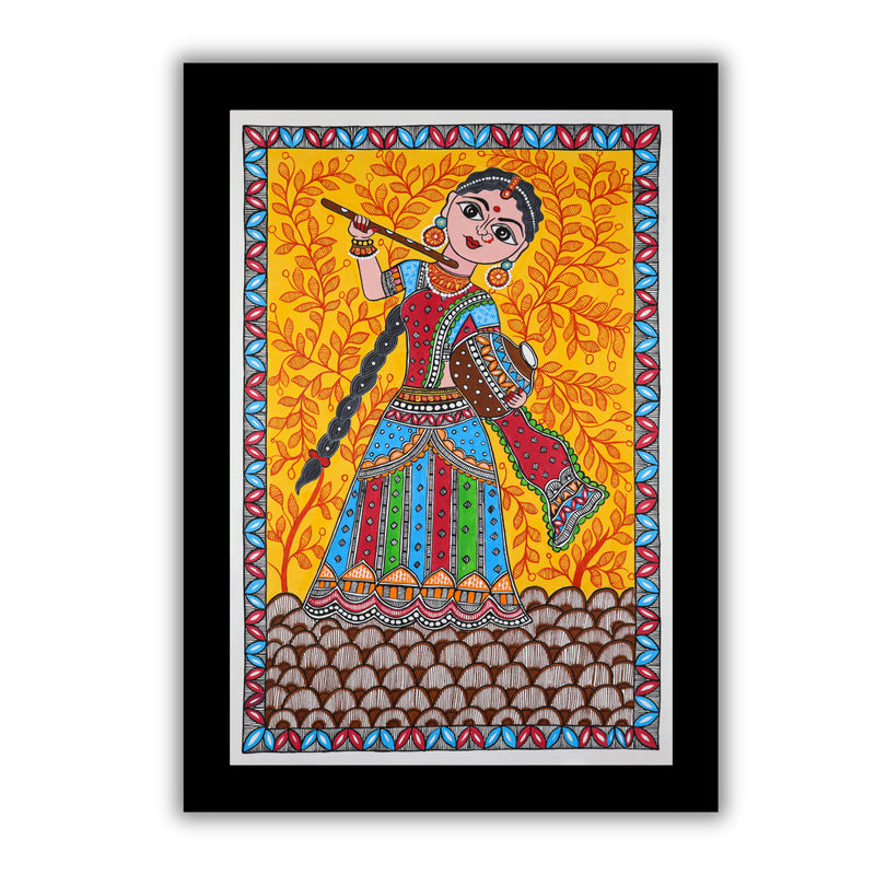 Handmade Madhubani art Radha Rani Painting Wall Decor 17x24 Inch
