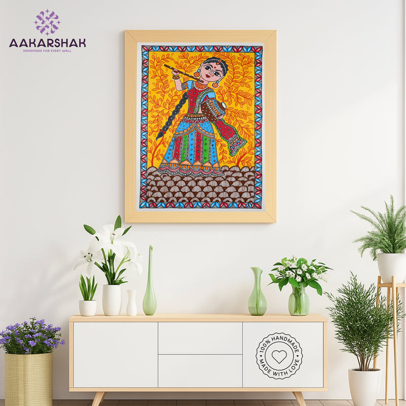 Handmade Madhubani art Radha Rani Painting Wall Decor 17x24 Inch