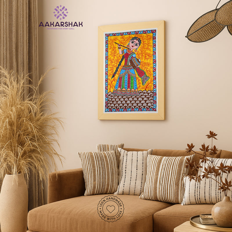 Handmade Madhubani art Radha Rani Painting Wall Decor 17x24 Inch