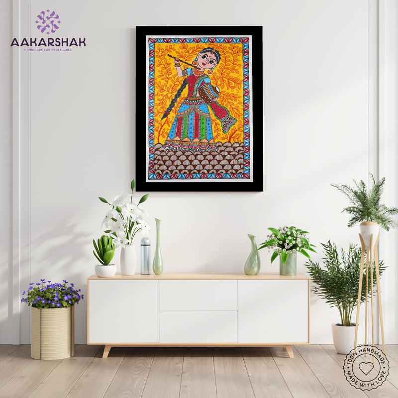 Handmade Madhubani art Radha Rani Painting Wall Decor 17x24 Inch