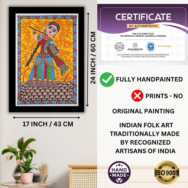 Handmade Madhubani art Radha Rani Painting Wall Decor 17x24 Inch
