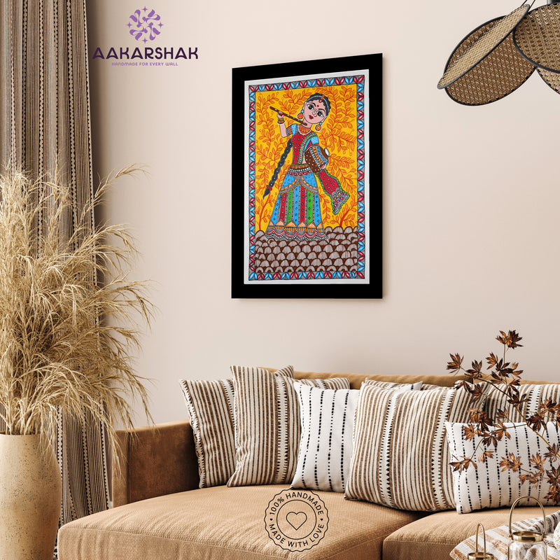 Handmade Madhubani art Radha Rani Painting Wall Decor 17x24 Inch