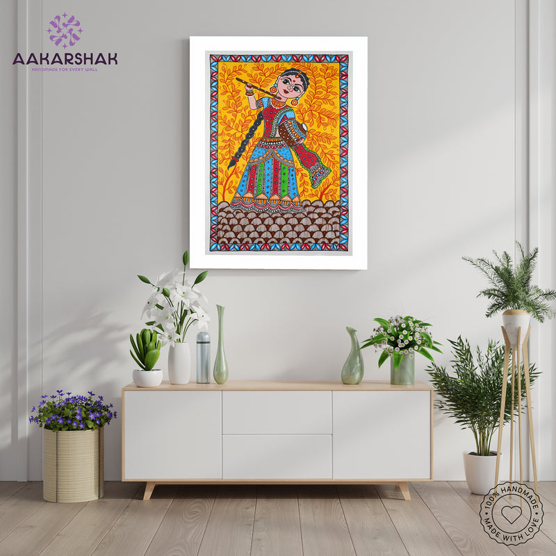 Handmade Madhubani art Radha Rani Painting Wall Decor 17x24 Inch