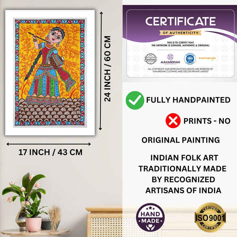 Handmade Madhubani art Radha Rani Painting Wall Decor 17x24 Inch