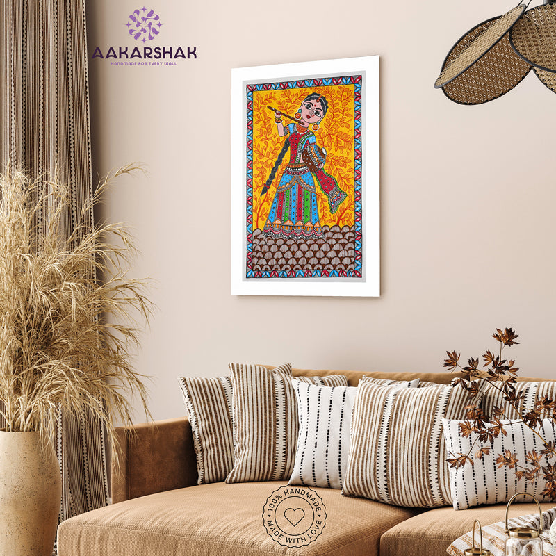 Handmade Madhubani art Radha Rani Painting Wall Decor 17x24 Inch