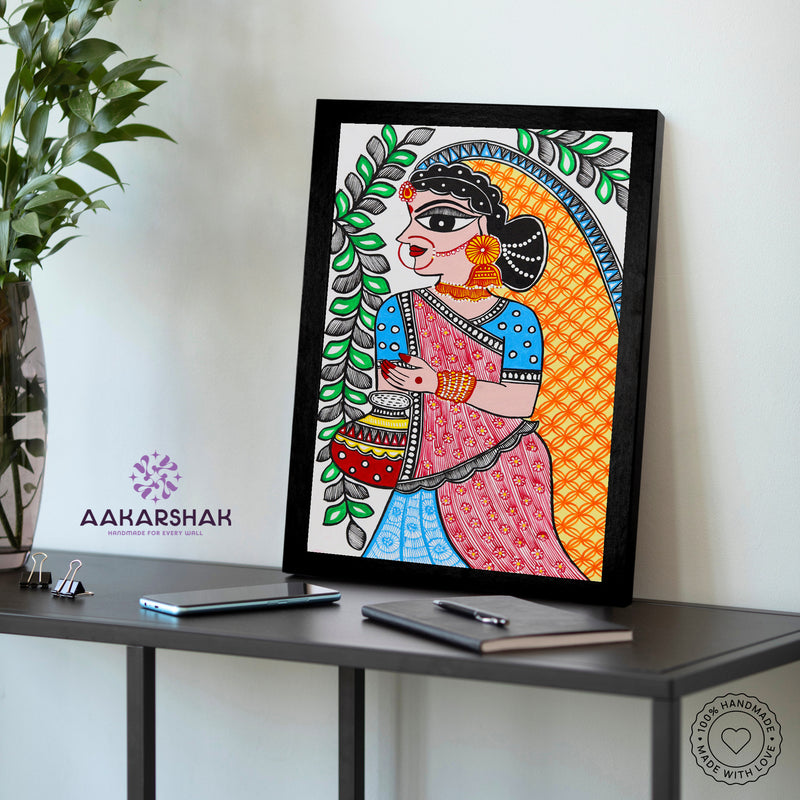 vibrant handmade radha painting-depicting indian folk traditions