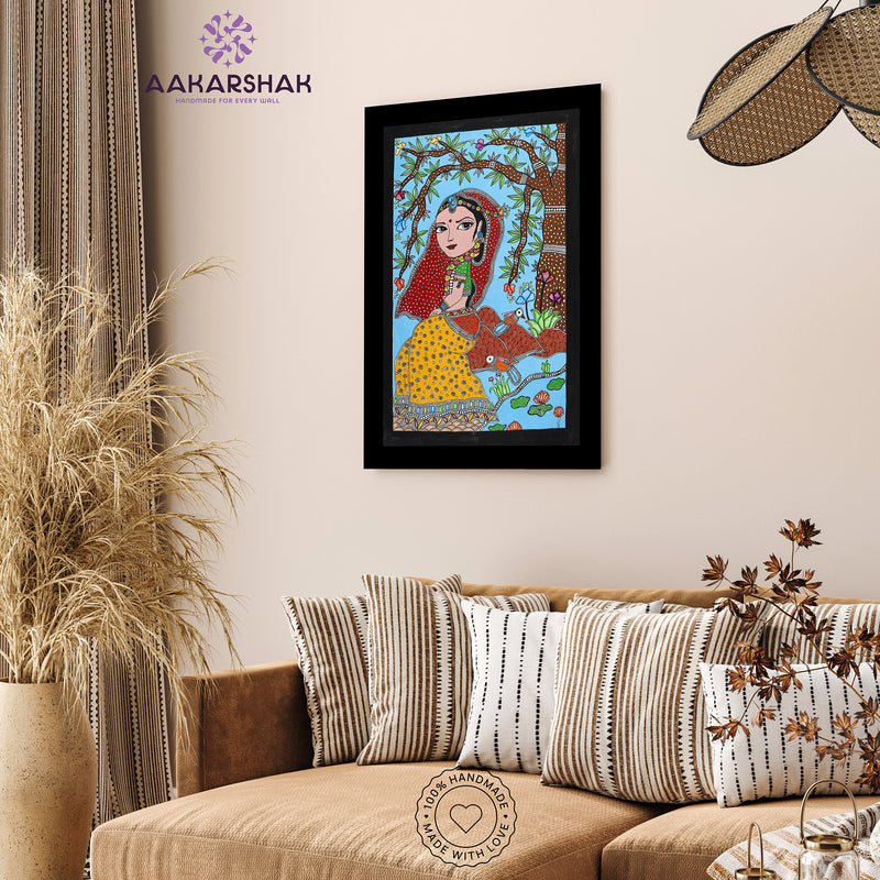 Handmade Madhubani art Radha Painting Wall Decor 17x24 Inch