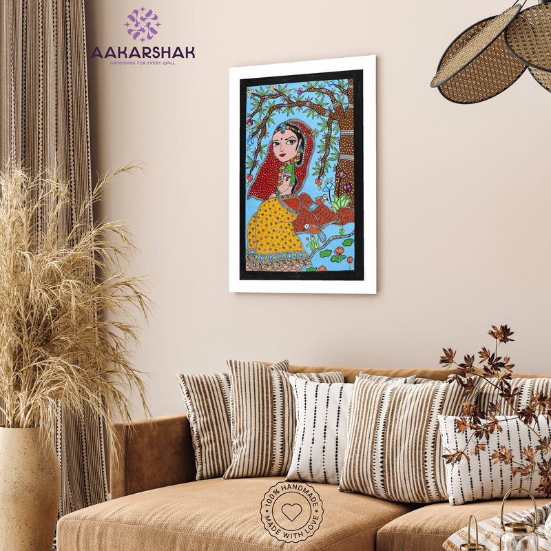 Handmade Madhubani art Radha Painting Wall Decor 17x24 Inch