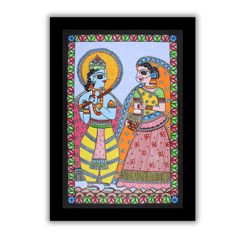 Handmade Madhubani art Radha and Krishna Painting Wall Decor 17x24 Inch