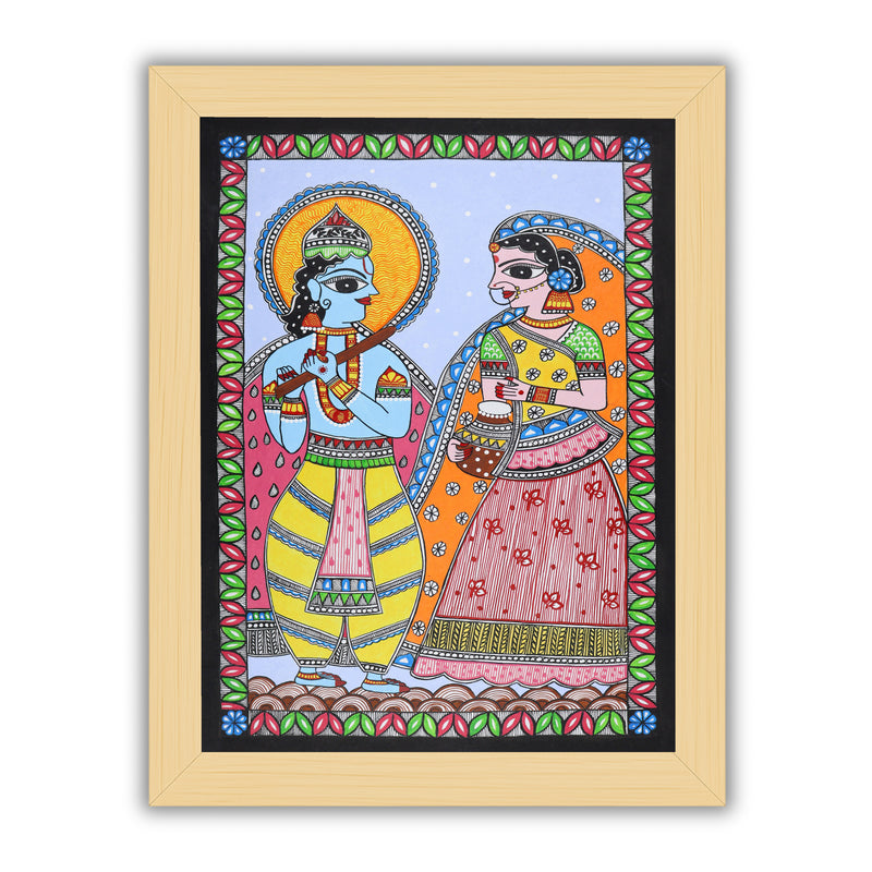 Handmade Madhubani art Radha and Krishna Painting Wall Decor 17x24 Inch