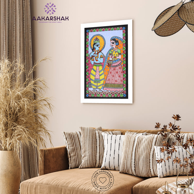 Handmade Madhubani art Radha and Krishna Painting Wall Decor 17x24 Inch