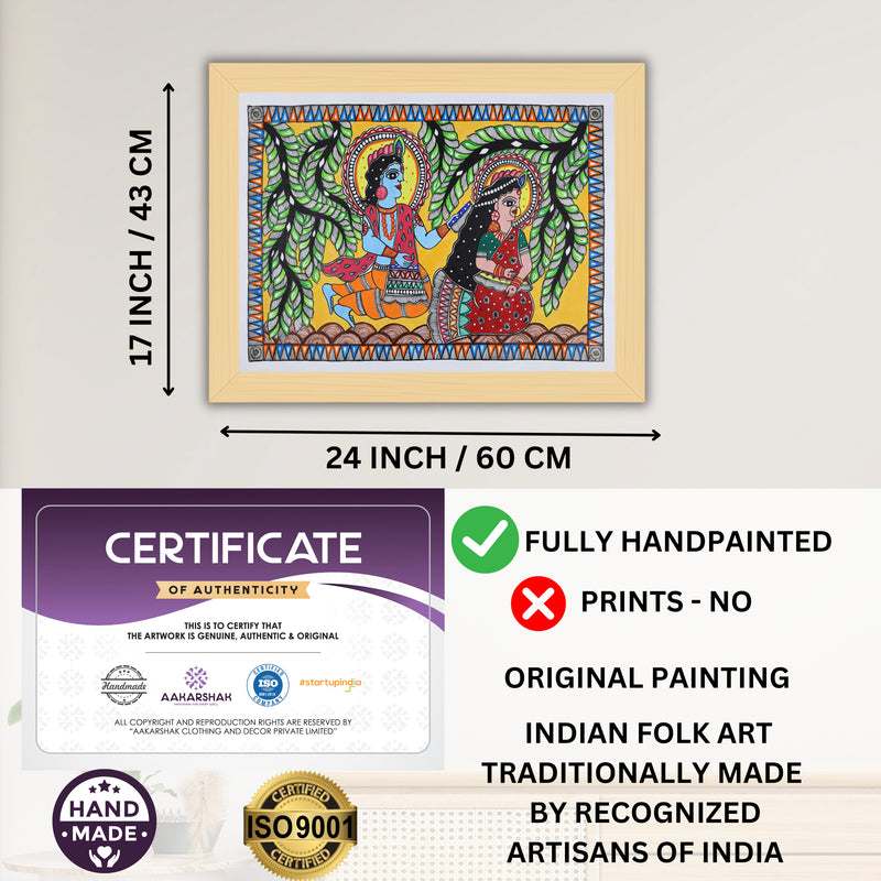 Handmade Madhubani art Radha And Krishna Painting Wall Decor 17x24 Inch