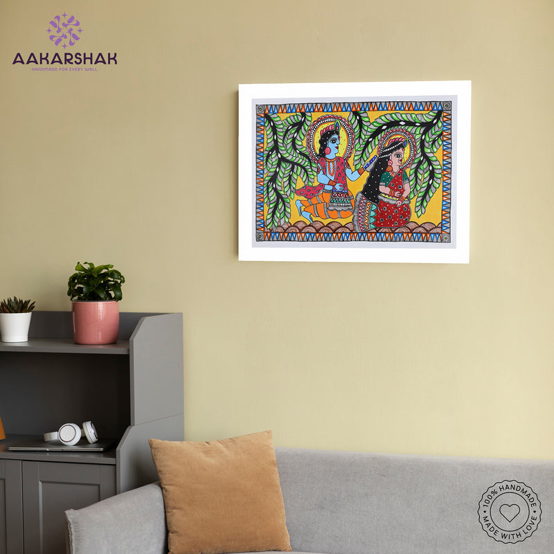 Handmade Madhubani art Radha And Krishna Painting Wall Decor 17x24 Inch