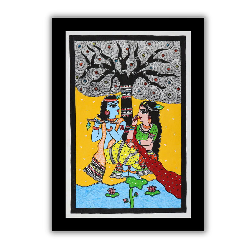 Handmade Madhubani art Radha And Krishna Painting Wall Decor 17x24 Inch