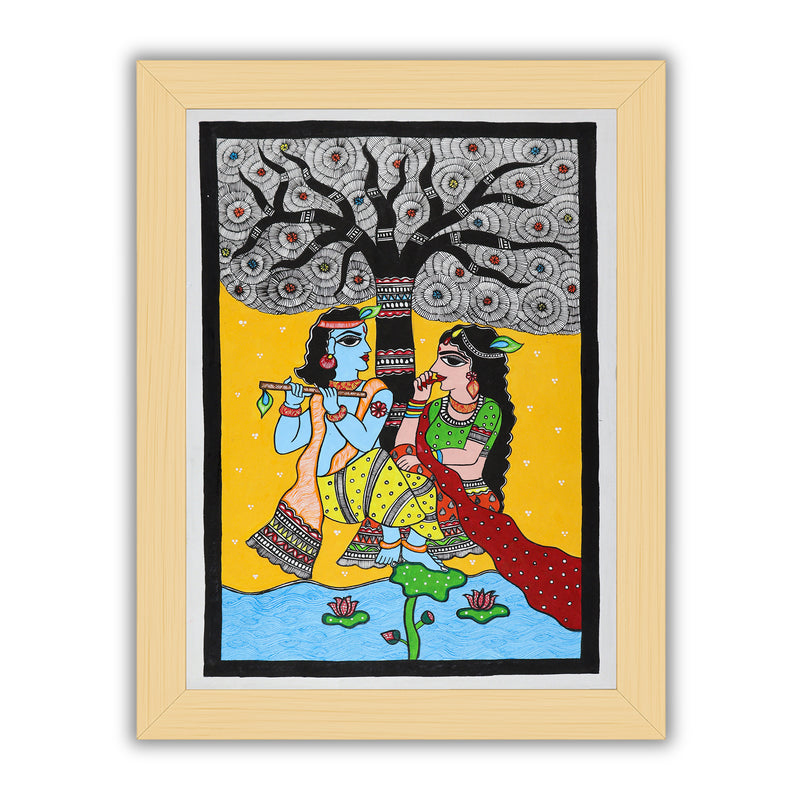 Handmade Madhubani art Radha And Krishna Painting Wall Decor 17x24 Inch