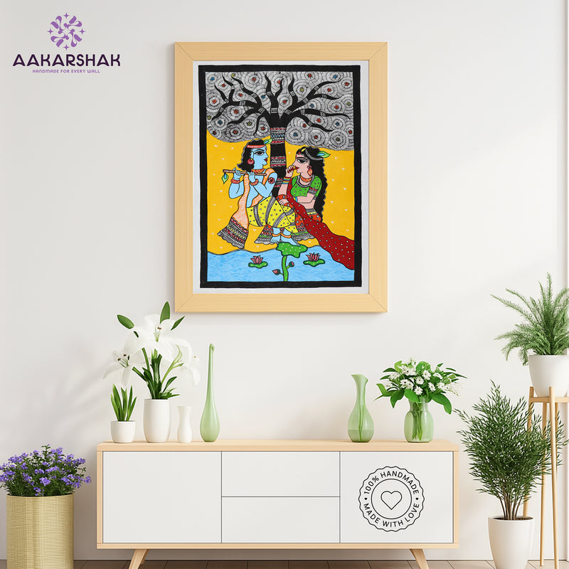 Handmade Madhubani art Radha And Krishna Painting Wall Decor 17x24 Inch