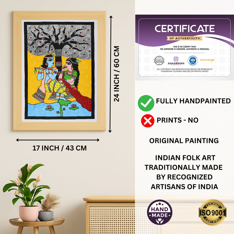 Handmade Madhubani art Radha And Krishna Painting Wall Decor 17x24 Inch