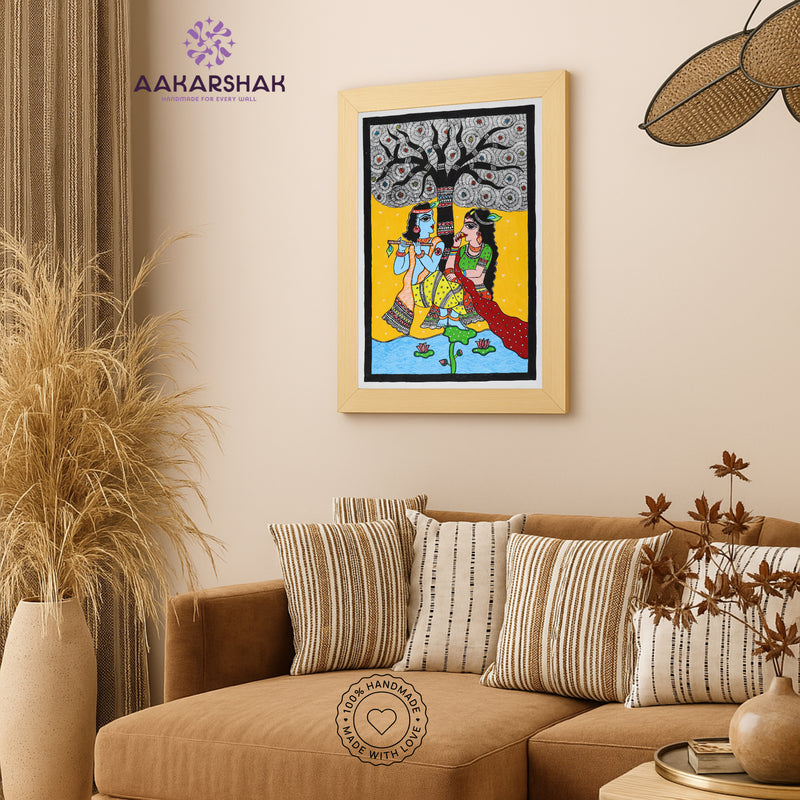 Handmade Madhubani art Radha And Krishna Painting Wall Decor 17x24 Inch