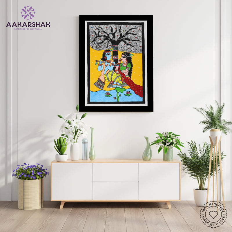 Handmade Madhubani art Radha And Krishna Painting Wall Decor 17x24 Inch