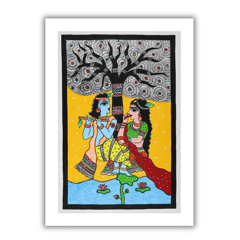 Handmade Madhubani art Radha And Krishna Painting Wall Decor 17x24 Inch