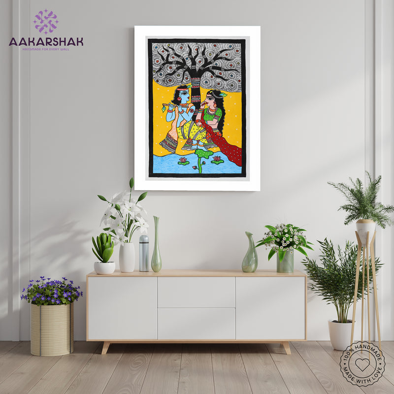 Handmade Madhubani art Radha And Krishna Painting Wall Decor 17x24 Inch