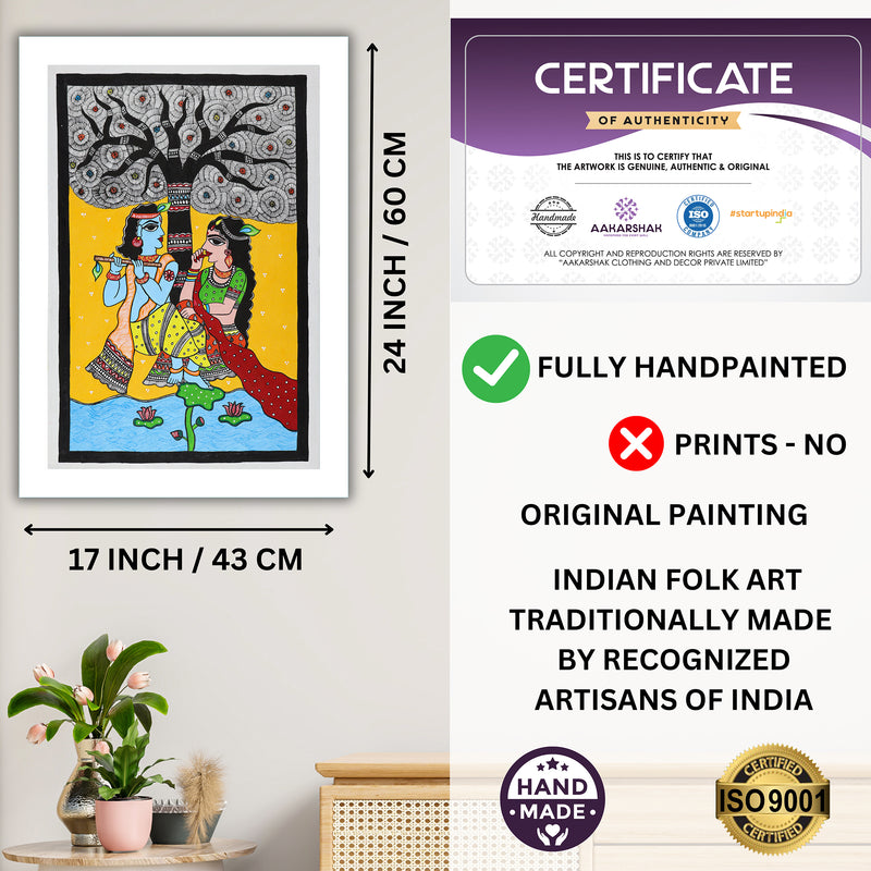 Handmade Madhubani art Radha And Krishna Painting Wall Decor 17x24 Inch