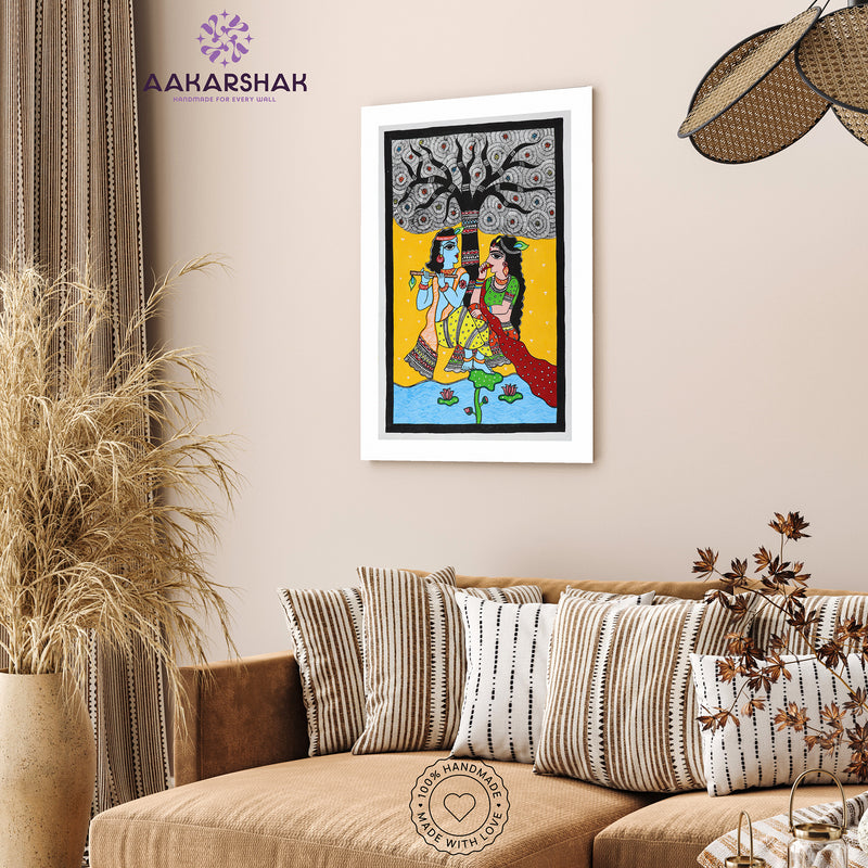 Handmade Madhubani art Radha And Krishna Painting Wall Decor 17x24 Inch