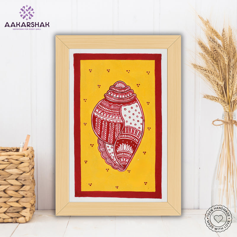 handmade madhubani painting Shankh painting-with tabletop stand for home decor