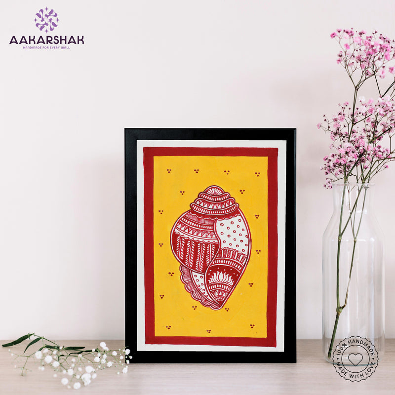 handmade madhubani painting Shankh painting-with tabletop stand for home decor