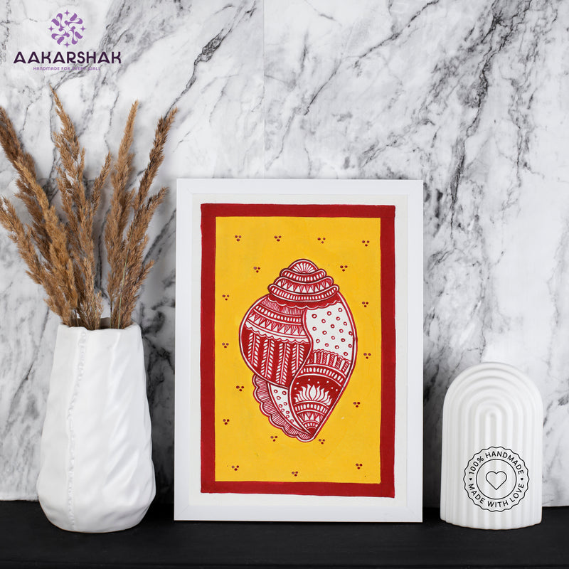 handmade madhubani painting Shankh painting-with tabletop stand for home decor