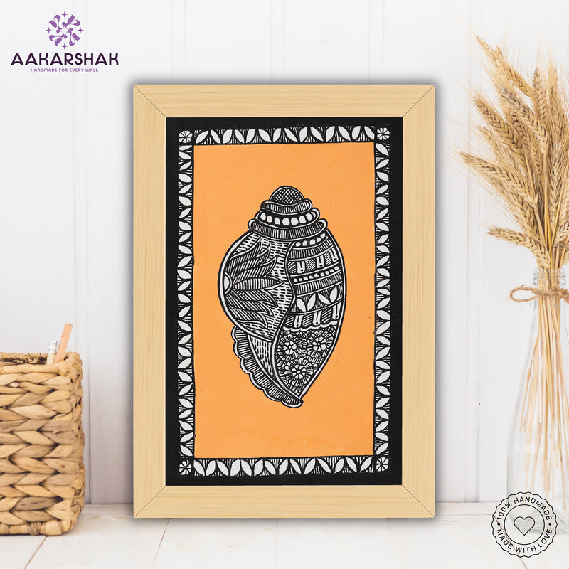 handmade madhubani painting Shankh painting-with tabletop stand for home decor